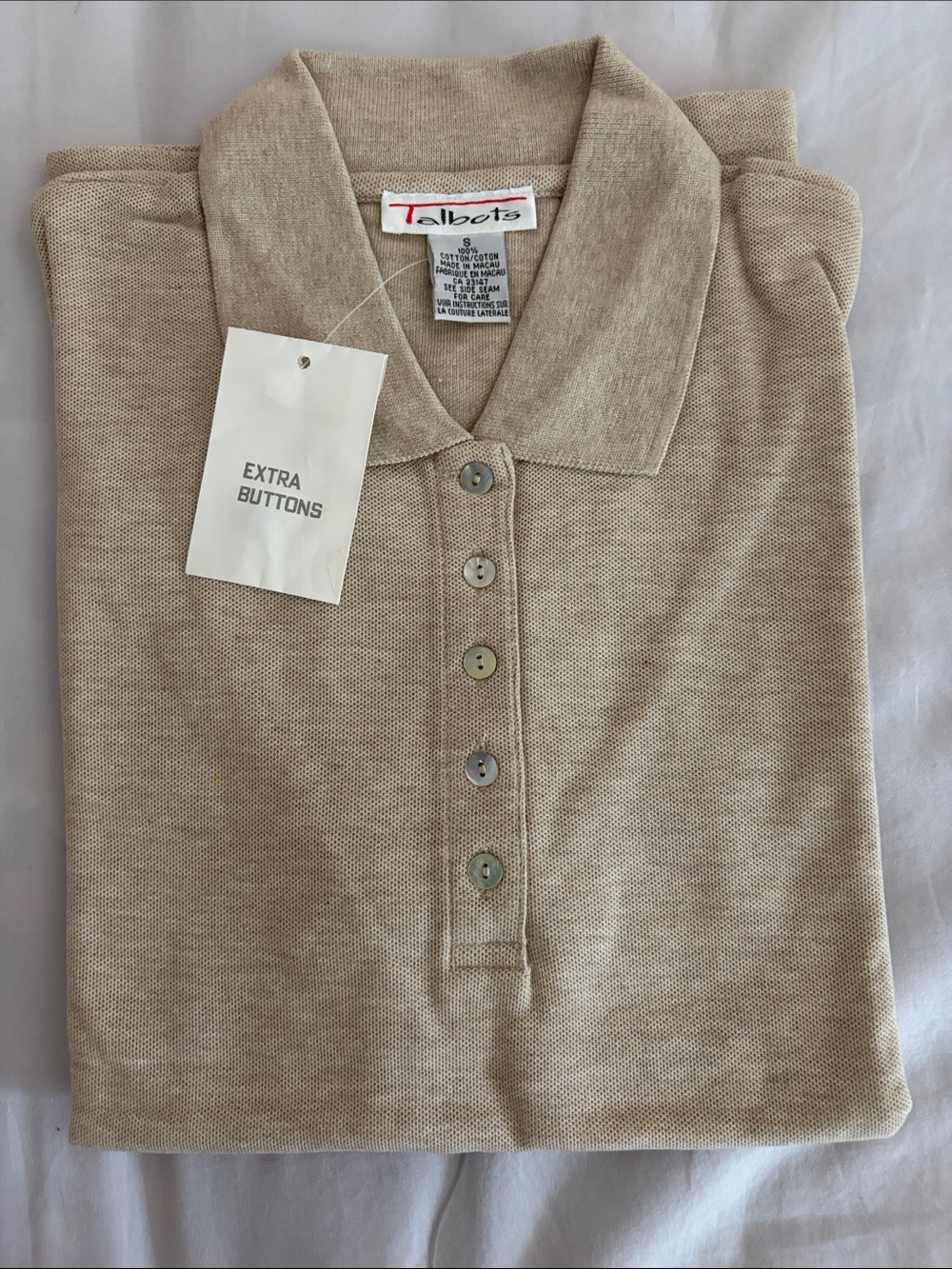 Vintage Talbots Neutral Beige Short-Sleeve Polo